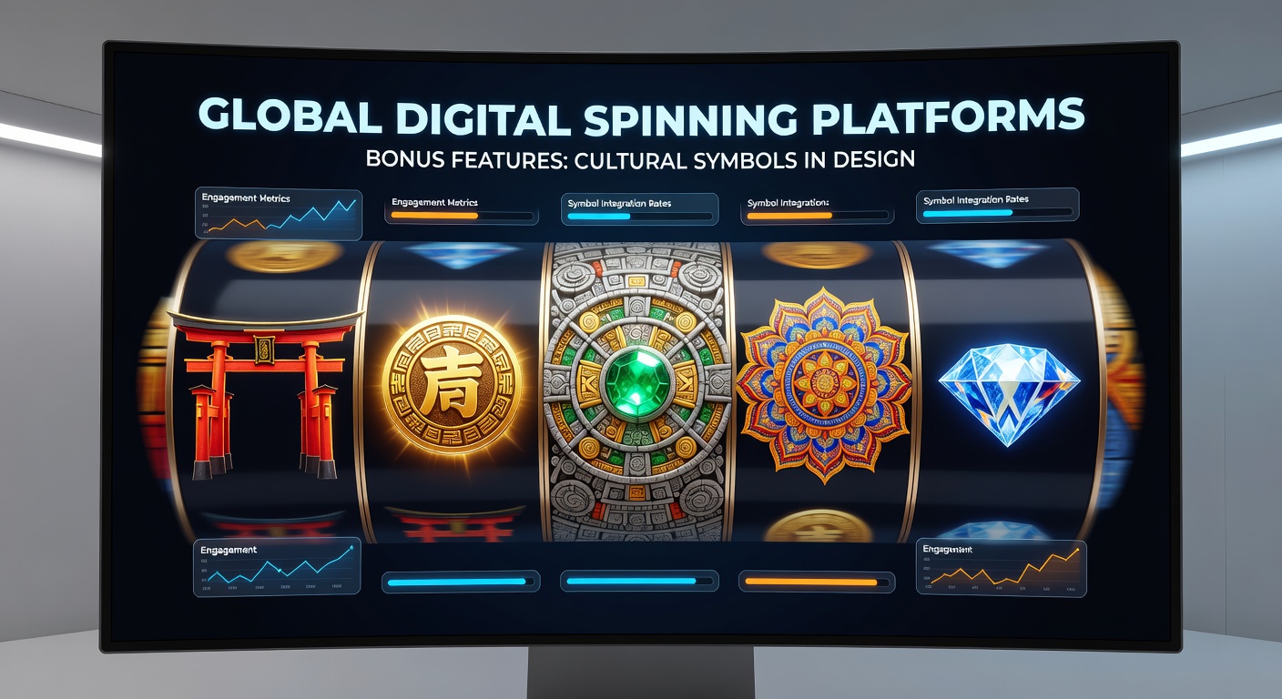 Diverse cultural symbols integrated into digital spinning platform interfaces showing dragons, lotuses, and geometric patterns across global markets