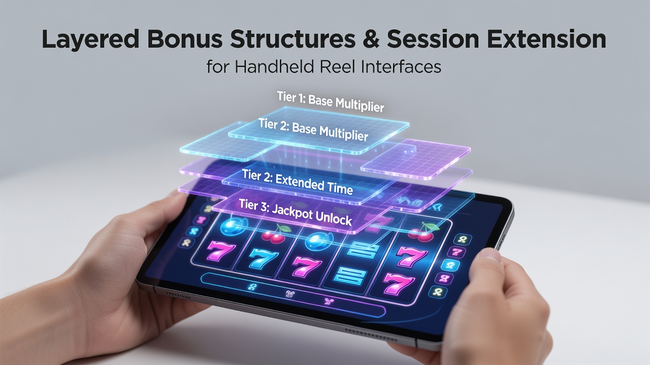 Handheld device displaying layered bonus progression on a reel interface with escalating reward tiers visible